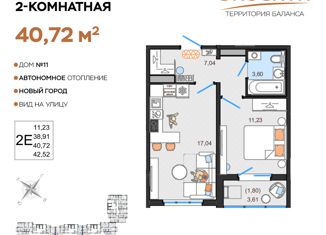 Двухкомнатная квартира на продажу, 40.72 м2, Ульяновск, жилой комплекс ЭкоСити, 11, Заволжский район