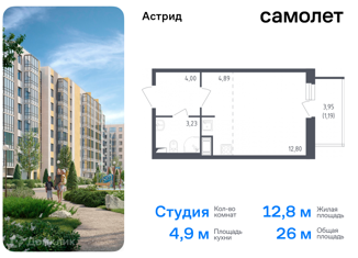 Квартира на продажу студия, 26 м2, Колпино, проспект Ленина, 60