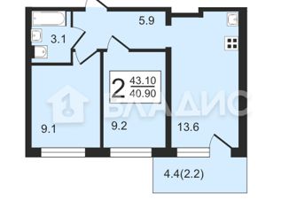 Продам 2-комнатную квартиру, 43.1 м2, Вологодская область, Осановский проезд, 33