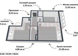 Продается трехкомнатная квартира, 68.61 м2, Новосибирск, улица Некрасова, 41, Центральный район