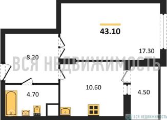Продаю однокомнатную квартиру, 43.1 м2, Воронеж, Краснознамённая улица, 57/5, ЖК Высота