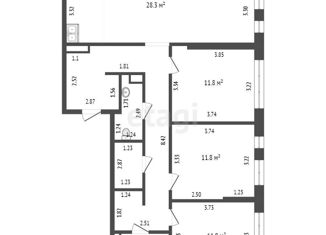 3-ком. квартира на продажу, 94.8 м2, Тюмень, Алматинская улица, 6