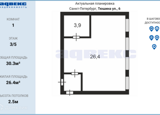 Продам квартиру студию, 30.3 м2, Санкт-Петербург, улица Тюшина, 6, улица Тюшина