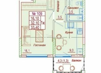 Продаю 1-ком. квартиру, 33.4 м2, село Сукко, Мирная улица, 11к1, ЖК Холидей Хаус