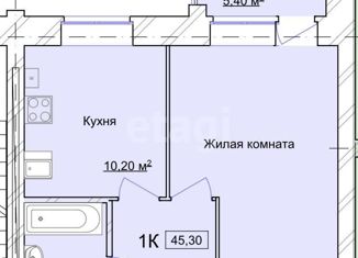 1-комнатная квартира на продажу, 45.3 м2, деревня Полесье, Сиреневая улица, 15