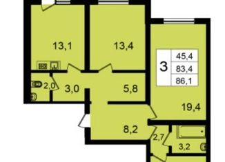 2-комнатная квартира на продажу, 86.1 м2, село Александровка, Первоцветная улица, 7