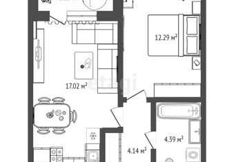 Продам 1-комнатную квартиру, 38.4 м2, Тюмень, Краснооктябрьская улица, 14к3, Калининский округ