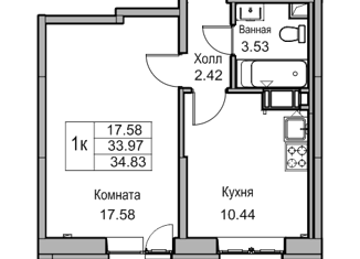 Продажа 1-ком. квартиры, 34.7 м2, Санкт-Петербург, Ивинская улица, 13