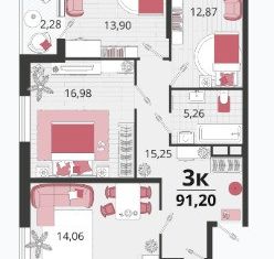 Продаю 3-ком. квартиру, 91 м2, посёлок Знаменский, Природная улица, 10Бк7