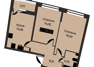 Двухкомнатная квартира на продажу, 59.1 м2, Мурино, проспект Авиаторов Балтики, 29к2, ЖК Авиатор