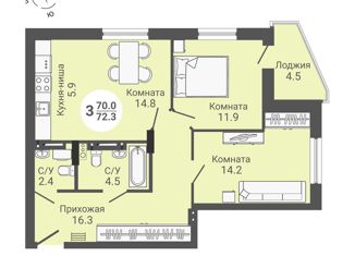 Квартира на продажу студия, 72.3 м2, Новосибирск, Кировский район, улица Петухова, 168с