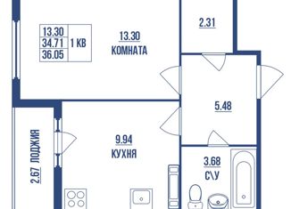 Продается 1-ком. квартира, 36.05 м2, Санкт-Петербург, Плесецкая улица, 6, метро Старая Деревня