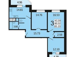 Продажа 3-комнатной квартиры, 86.3 м2, Воронеж, Олимпийский бульвар, 12, ЖК Ботанический сад