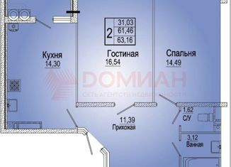 2-ком. квартира на продажу, 65 м2, Ростов-на-Дону, улица Городовикова, 36, ЖК Красный Аксай