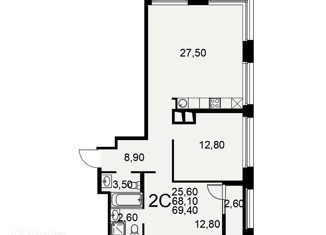 2-комнатная квартира на продажу, 68.1 м2, Рязань, Московское шоссе, 49к1, ЖК Акцент