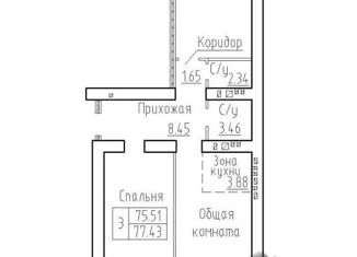 Продам 3-комнатную квартиру, 77.4 м2, рабочий посёлок Краснообск, 3-й микрорайон, 11, ЖК Кольца