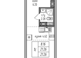 Продам квартиру студию, 21.1 м2, Санкт-Петербург, Заречная улица, 50