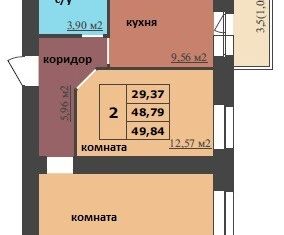 Продам 2-комнатную квартиру, 49.84 м2, Ярославль, Ленинградский проспект, 18