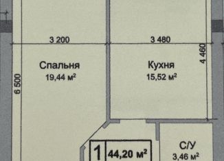 Продам однокомнатную квартиру, 44.2 м2, Нальчик, Кабардинская улица, 1, район Центр