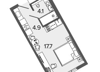 Продам квартиру студию, 26.7 м2, Санкт-Петербург, метро Московские ворота, Московский проспект, 103