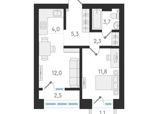 Квартира на продажу студия, 39.1 м2, Новосибирск, улица Сибревкома, 9, Октябрьский район