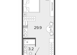 Квартира на продажу студия, 33.1 м2, Санкт-Петербург, Заозёрная улица, 3к3, Московский район