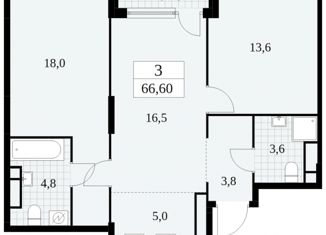 Продается квартира студия, 66.6 м2, Москва, ЮЗАО, жилой комплекс Южные Сады, к2.3