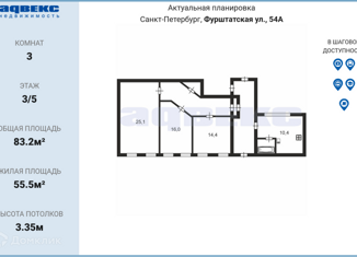 Продается трехкомнатная квартира, 83.2 м2, Санкт-Петербург, Фурштатская улица, 54, Фурштатская улица