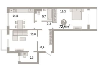 Двухкомнатная квартира на продажу, 72.6 м2, Тюмень, Широтная улица, 165к3