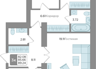 Продажа 3-ком. квартиры, 85.66 м2, Калининград, ЖК Новый Город, Новгородская улица, 3Ак5