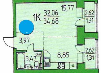 Продается 1-комнатная квартира, 34.68 м2, деревня Кисловка, улица Василия Кандинского, 1