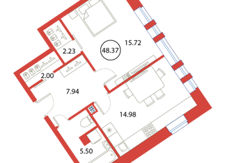 Продам 1-комнатную квартиру, 48.37 м2, Санкт-Петербург, Плесецкая улица, 6, ЖК Ариосто