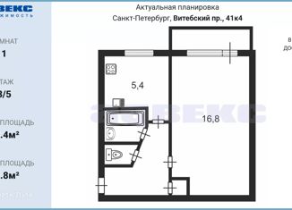 Продается 1-комнатная квартира, 30.4 м2, Санкт-Петербург, муниципальный округ Гагаринское, Витебский проспект, 41к4