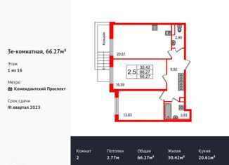 Продажа 2-ком. квартиры, 65.5 м2, Санкт-Петербург, ЖК Чистое Небо, Арцеуловская аллея, 15