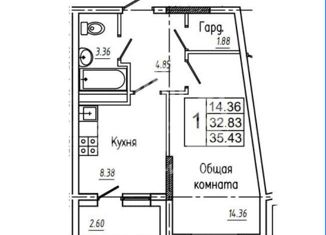 1-комнатная квартира на продажу, 35.43 м2, Якутск, улица Три Сосны, 13, Сайсарский округ