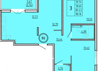 Продам 3-ком. квартиру, 78.69 м2, посёлок Шушары, Образцовая улица, 6к3, ЖК Образцовый Квартал 8