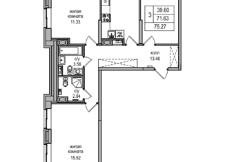 3-ком. квартира на продажу, 74.5 м2, Санкт-Петербург