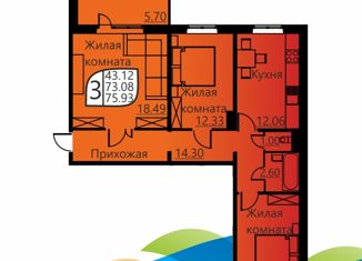 3-комнатная квартира на продажу, 72.1 м2, Пермь, улица Гашкова, 51, ЖК Мотовилихинский