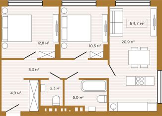 Продам квартиру студию, 64.7 м2, Новосибирск, улица Чаплыгина, 54, улица Чаплыгина