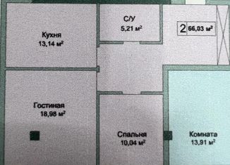 Продам 2-ком. квартиру, 64.03 м2, Нальчик, улица Атажукина, 10Б, район Предгорный