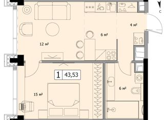 Продам 1-ком. квартиру, 43.53 м2, Москва, ЖК Мод