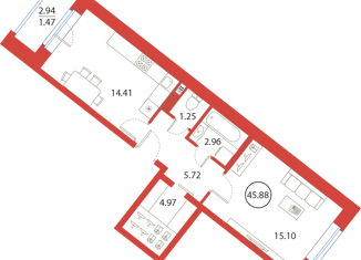 Продается однокомнатная квартира, 45.88 м2, Санкт-Петербург, Плесецкая улица, 4, ЖК Ариосто