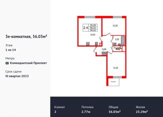 Продам 2-ком. квартиру, 54.8 м2, Санкт-Петербург, ЖК Чистое Небо, Арцеуловская аллея, 15