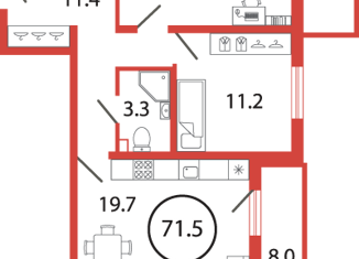 Продаю двухкомнатную квартиру, 71.5 м2, поселок Бугры, Чайная улица, 2, ЖК Энфилд