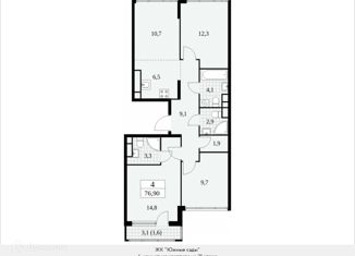 Продается квартира студия, 76.9 м2, Москва, метро Улица Горчакова