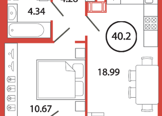 Продаю однокомнатную квартиру, 40.2 м2, поселок Бугры, улица Шекспира, 1к2, ЖК Энфилд