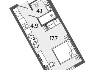 Продажа квартиры студии, 26.7 м2, Санкт-Петербург, Московский проспект, 103, метро Московские ворота