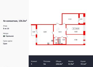 3-ком. квартира на продажу, 106.8 м2, Санкт-Петербург, Манчестерская улица, 3, ЖК Светлана Парк