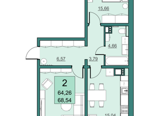 Продажа 2-комнатной квартиры, 64.26 м2, Саратов, улица имени Академика Н.Н. Семёнова, 21