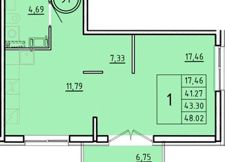 Продаю 1-ком. квартиру, 41.27 м2, Санкт-Петербург, Образцовая улица, 6к3